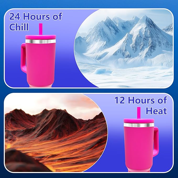 40-OZ Insulated Water Bottle,Insulated Stainless Steel Tumbler,Reusable Cold Drink Thermos,BPA-Free, Double-Wall Stainless Steel Water Bottle (Rose Red, 40, Fluid Ounces)
