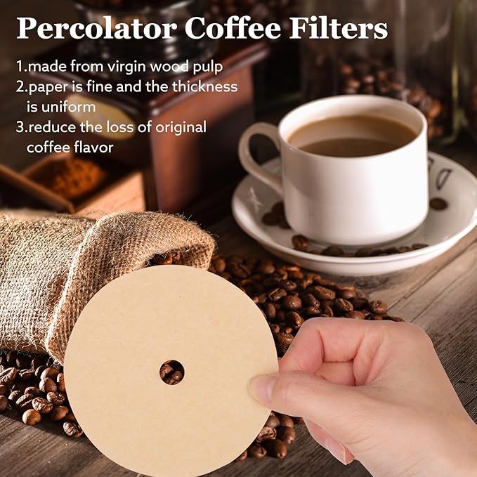300Pcs Percolator Coffee Filters, 3.5in Disc Coffee Filters, Natural Unbleached Filter Coffee, Disposable Coffee Filters for Percolator Coffee Pot and Flat Bottom Basket