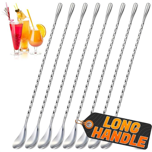 8 Pcs Bar Spoon Cocktail Mixing Spoon – 12'' Stainless Steel Cocktail Stirrers for Drinks, Polished Surface, Easy to Clean – Useful Bar Spoons for Professional and Home Use