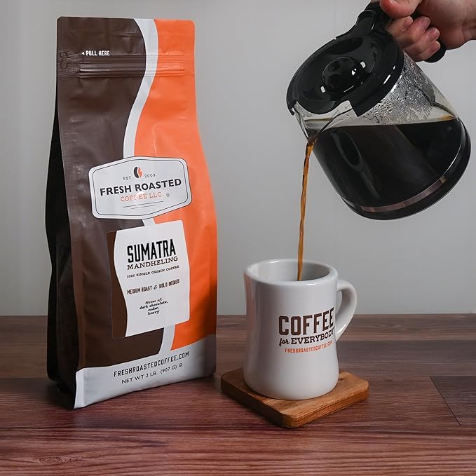 Fresh Roasted Coffee,100% Sumatra Mandheling | 2 lb (32 oz) | Single Origin | Medium Roast | Kosher | Whole Bean