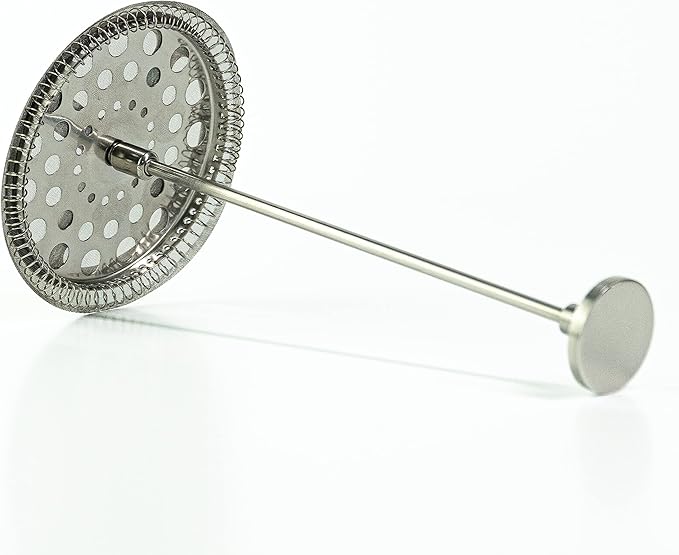 Cafe Crush Club French Press 5pc Stainless Steel Plunger Rod & Filter Assembly Replacement Set for YOUR 3.75"" Wide FLAT Shaped Lid 34oz | 1L Coffee Press Replacement Part (Stainless-Steel)
