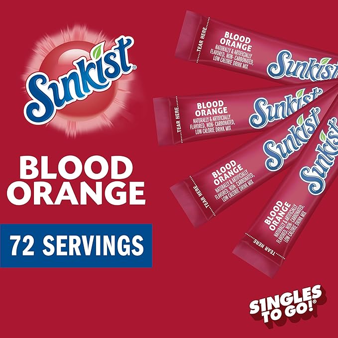 Singles to go Drink Mix Packets, Blood Orange, 6-Count Box – Powdered Drink Packets with Vitamin C, 72 Total Powder Sticks