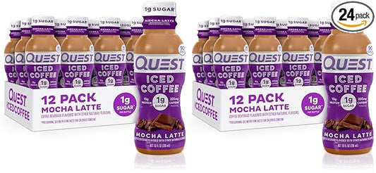 Quest Nutrition Iced Coffee,Mocha Latte,1g Sugar,10g Protein,90 calories,200mg of caffeine,(Pack of 24)