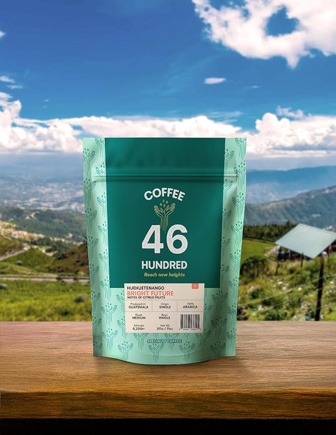 COFFEE 46 HUNDRED® Huehuetenango - Whole Bean Specialty Coffee from Guatemala - 100% Arabica Single Origin - Medium Roast - 311g/11oz - High Altitude Coffee - Grown at 6,200 ft