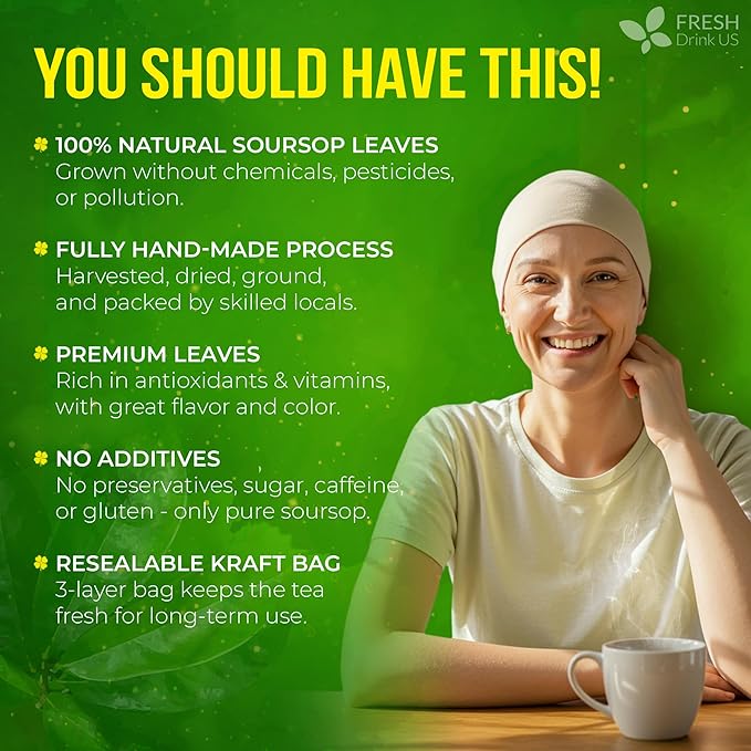 FreshDrinkUS, Premium 30+ Soursop Graviola Dried Leaves, Natural Whole Soursop Leaves, Wildcrafted, Hoja Guanabana, Loose Leaf Herbal Tea, No Gluten, Vegan