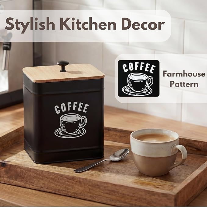 PERFNIQUE Coffee Canister, Airtight Coffee Bean Storage Container, Café Grounds Container, Cafe Jar Cafe Holder, K Cup Holder, Food Storage Container, Farmhouse Kitchen Decor