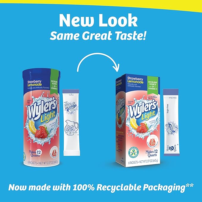 Wyler's Light Pitcher Packs, Water Drink Mix, Strawberry Lemonade,6 Pitcher Packets