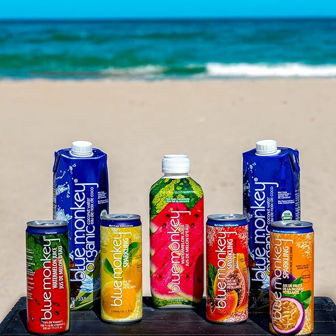 Blue Monkey Sparkling Pineapple Juice - Real Fruit Juice, No Sugar Added, All Natural, Lightly Carbonated, Halal Certified - Refreshing Tropical Sparkling Water Alternative - 11.2oz (330ml) 12 Pack