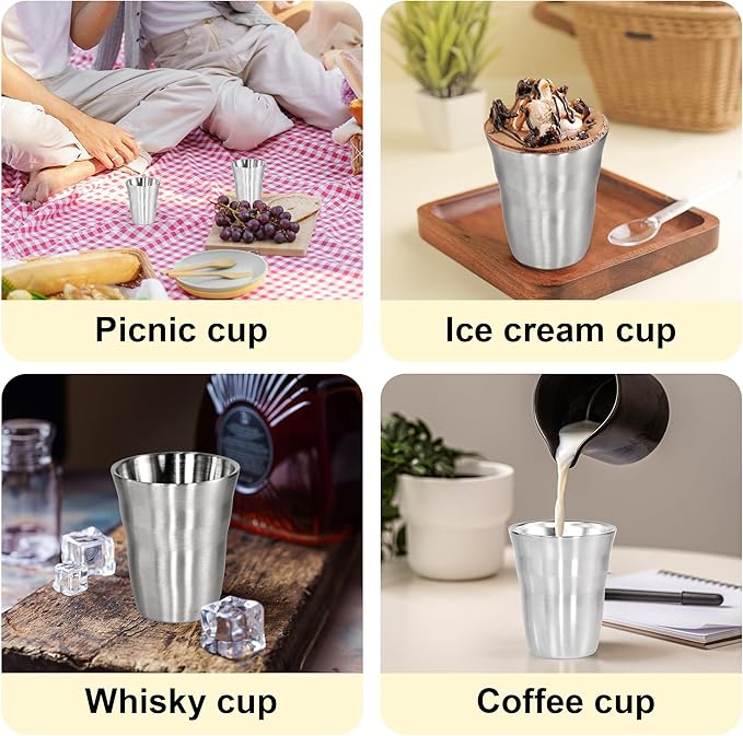 AGH 6 Pack Stainless Steel Cups for Kids, Metal Cups 9 oz Double Layer Insulated Pint Cup, Camping Tumbler Reusable Stackable Cup for Party Outdoor (Matte Silver)