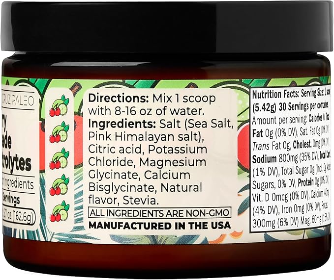Santa Cruz Paleo Electrolyte Powder, Cherry Limeade, Sugar Free Hydration Drink Mix with Himalayan Pink Salt, Sea Salt, Magnesium Glycinate, Potassium Chloride, Sweetened with Stevia, 30 Servings