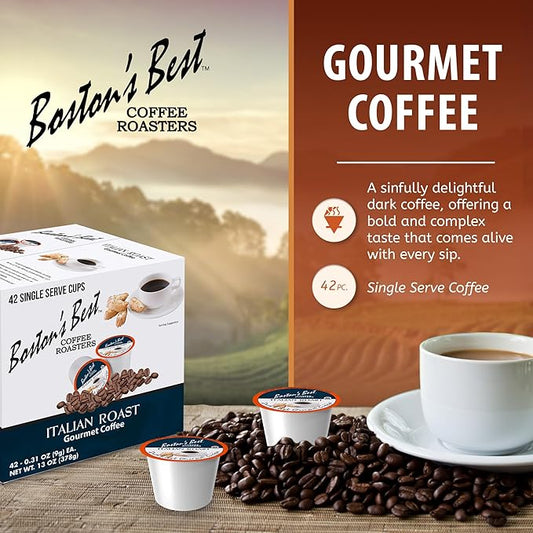 Boston’s Best - Italian Roast, Deliciously Bold Dark Roast Gourmet Coffee Compatible with Keurig Coffee Maker, 1 Count (42 Single Serve Cups)