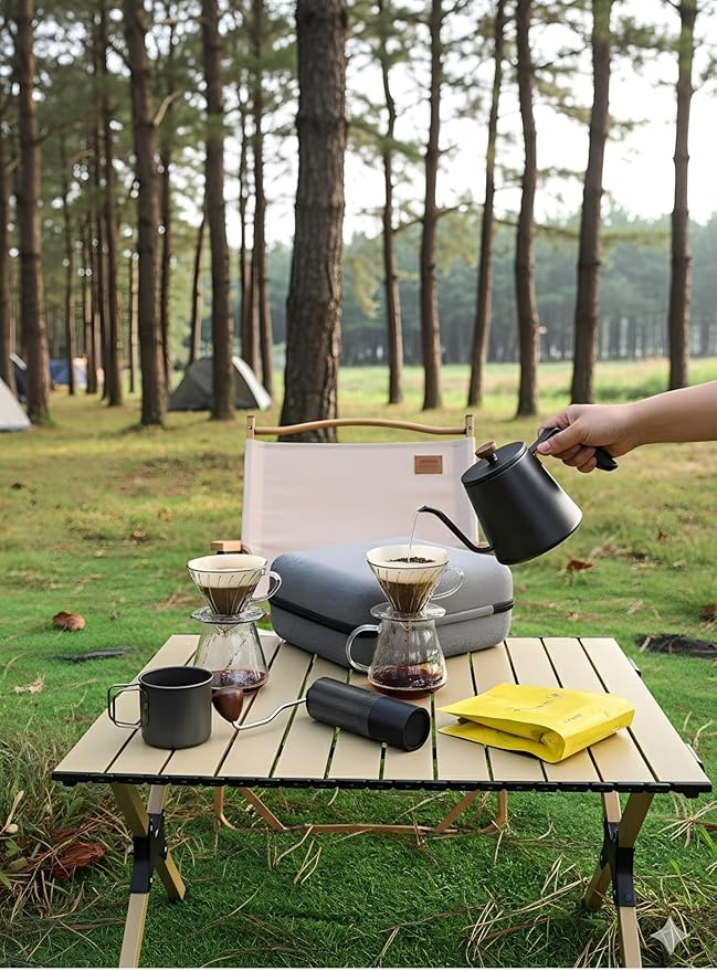 Pour Over Coffee Maker Set,All in One Travel Coffee Kit with Manual Burr Grinder, Stainless Steel Mug & Reusable Filter - Complete Coffee Dripper Set for Camping, Hiking & Office