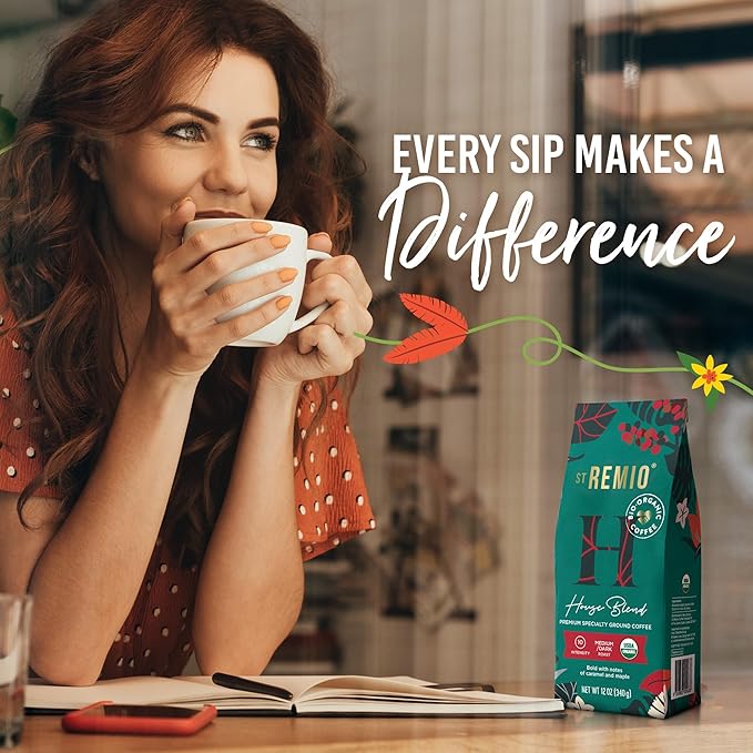ST REMIO Ground Coffee House Blend 12 oz - Medium-Dark Roast, USDA Organic, Bio Organic, Bold Caramel And Maple Flavour, 100% Arabica Coffee Beans for Premium Specialty Drip Coffee
