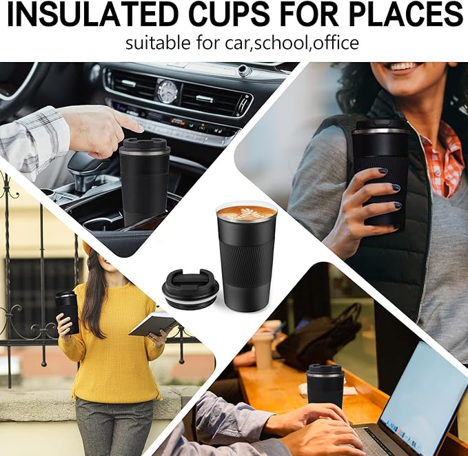 18oz Mug with Ceramic Coating Inside, Insulated Coffee Mug with Lid, Leak Proof Coffee Travel Mug, Travel Coffee Mug Fits in Car Cup Holder