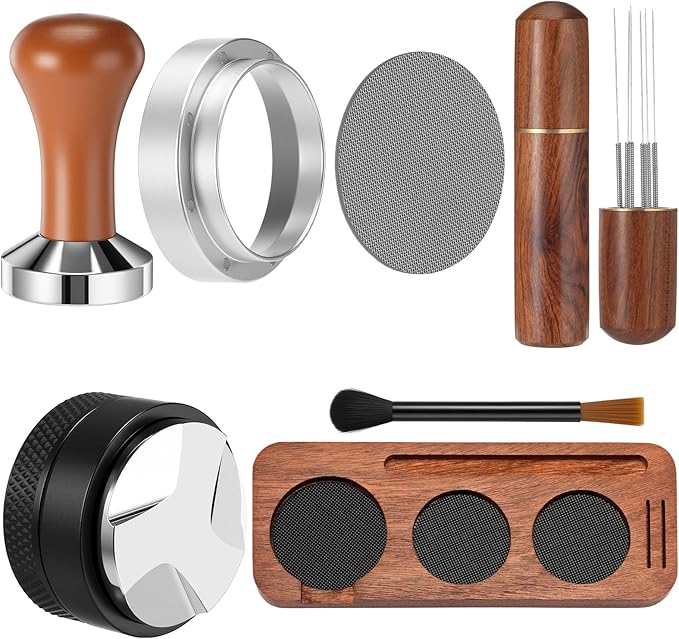 Ferrochef 7 Pcs Espresso Accessories Kit, 51 mm Coffee Tamper Set Espresso Machine Accessories Coffee Tamper Wdt Tool Dosing Funnel Puck Screen Brush Tamping Station for 51 mm Barista Tools
