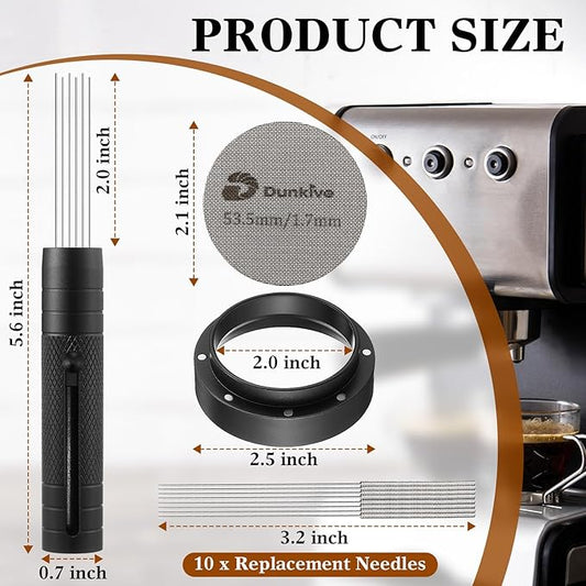 54mm Retractable WDT Tool, Espresso Accessories Kit with Dosing Funnel and Puck Screen, 304 Stainless Steel Needle Coffee Distribution Stirrer, Portafilter Dosing Ring for Barista 54mm