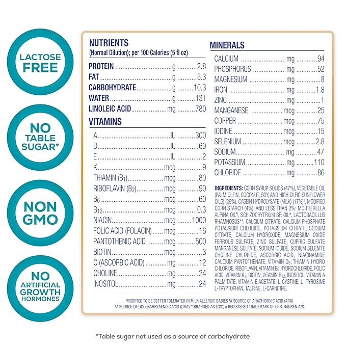 Enfamil Nutramigen Hypoallergenic Baby Formula with Iron, Lactose Free, Colic Relief from Cow's Milk Allergy Starts in 24 Hours, Brain Building DHA, Probiotic LGG for Immune Support, 19.8 Oz, 4 Count