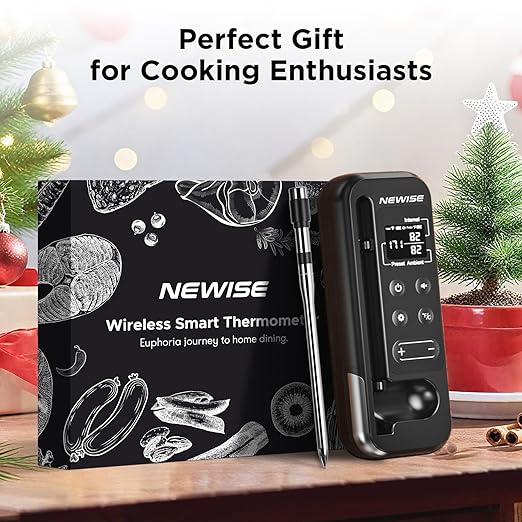 Newise Bluetooth Meat Thermometer with Smart APP, 800FT Wireless Range & LCD Base, Rechargeable Probe, Digital Food Thermometer for BBQ, Grill, Chefs, Air Fryer, Gifts for Men Dad