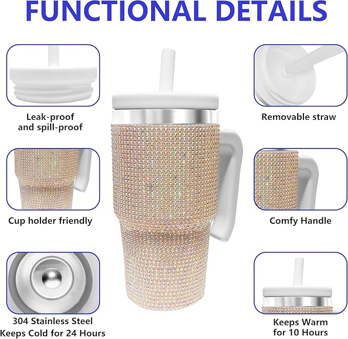 20-OZ Insulated Water Bottle,Insulated Stainless Steel Tumbler,Reusable Cold Drink Thermos,BPA-Free, Double-Wall Stainless Steel Water Bottle (White-Diamond, 20, Fluid Ounces)