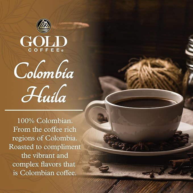 Gold Coffee | Premium Colombia Huila, Medium Roast, Whole Bean | 100% Colombian Coffee, 1 lb. (Pack of 4)
