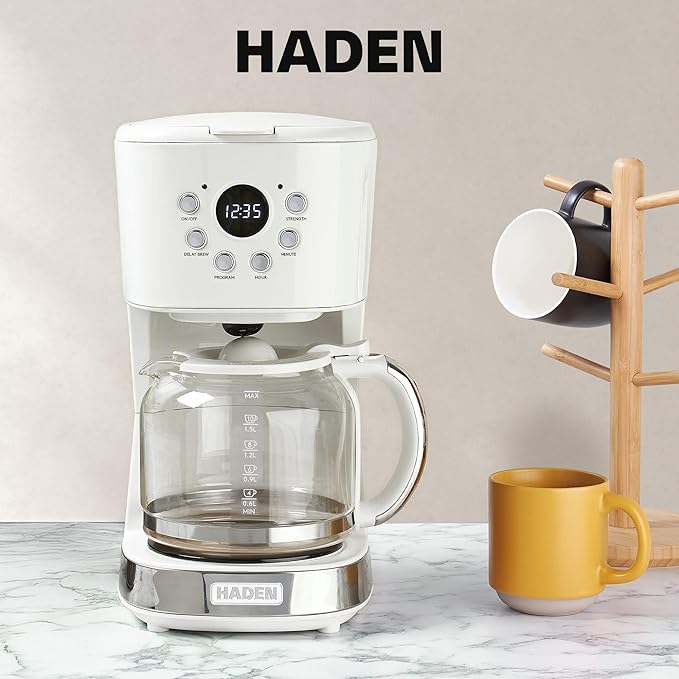 HADEN Coffee Machine, 12 Cup Programmable Drip Coffee Maker, Ivory & Chrome