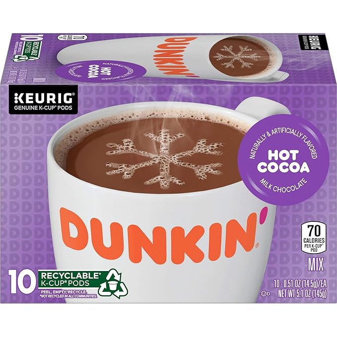Dunkin' Milk Chocolate Hot Cocoa, 60 Keurig K-Cup Pods, 10 Count (Pack of 6)