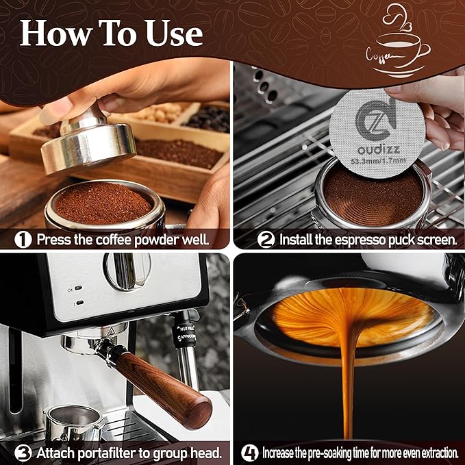 51mm Puck Screen, Reusable Coffee Filters For Espresso Portafilter Filter Basket 51mm, Espresso Screen With Coffee Spoon & Stand, Espresso Accessories, 1.7mm Thickness 150μm 316 Stainless Steel