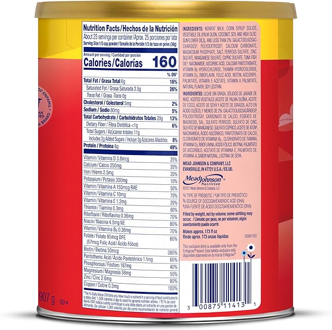 Enfagrow Premium Toddler Nutritional Drink, Made with Real Milk, Brain-Building Omega-3 DHA, Nutrients and Prebiotics for Growth & Immune Support, Non-GMO, Toddler Milk Powder, 32 Oz Can (Pack of 3)