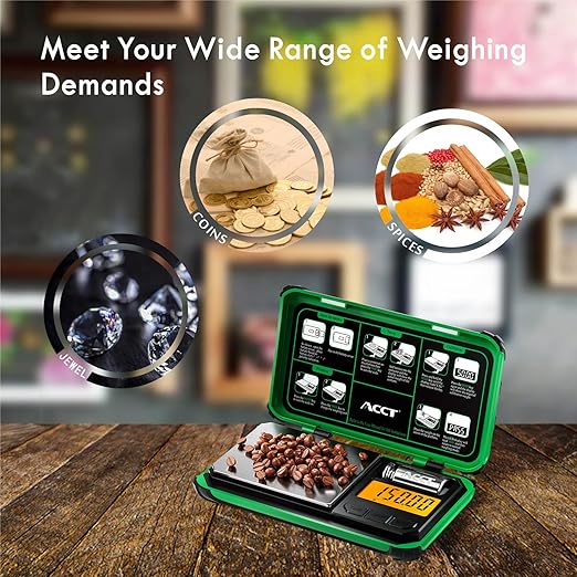 ACCT Precision Pocket Scale, 200gx0.01g Jewelry gram Scale, Digital Food Scale with LCD Display, one-Click Conversion 6 Units, Mini Scale for Kitchen/Powder/Coffee/Coins(Battery Included)