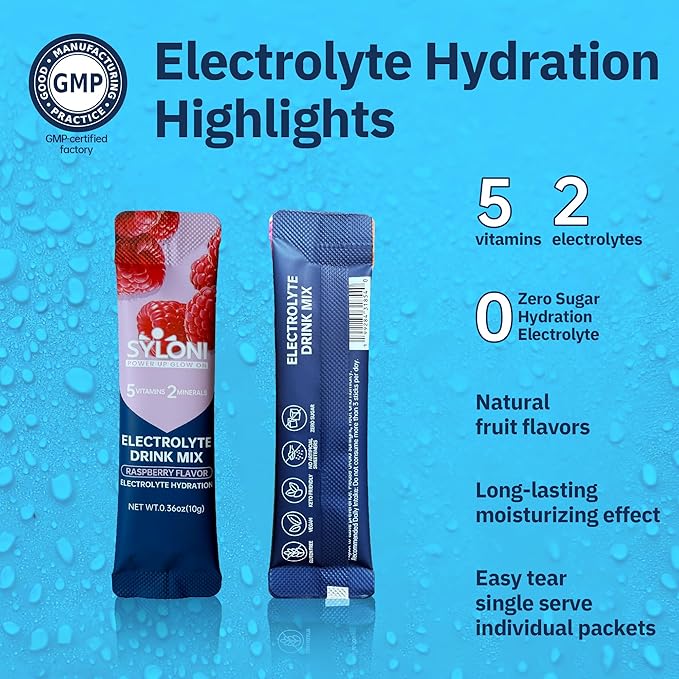 Electrolytes Powder Packets, Raspberry(0.36 oz*20 Sticks), Sugar Free Hydration Packets Electrolyte Drink Mix with 7 Vitamins and Electrolytes, Keto Friendly, Vegan, Gluten Free