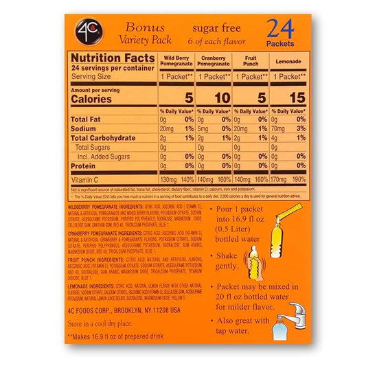 4C Powder Drink Mix Packets, Variety, 24 Count, Singles Stix On the Go, Refreshing Sugar Free Water Flavorings (2.37 Ounce (Pack of 1))