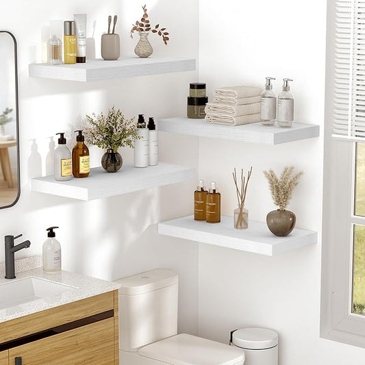 Vivelove 10 in Deep Floating Shelves for Wall, 16" x 10.2" x 1.5" Shelves for Room Wall Mounted, 1.5 Inch Thick Shelf for Bathroom Bedroom Kitchen Book Room, Modern Farmhouse Decor, Set of 2, White