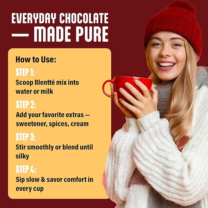 Blentte - Organic Chocolate Mix – Vegan Cocoa Powder for Coffee, Latte, Smoothies & Shakes – Dairy-Free, Gluten-Free, Non-GMO Blend with Cane Sugar & Rich Dutch Cacao – Resealable Pouch – 10 oz