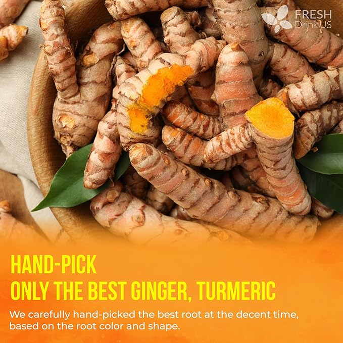 FreshDrinkUS, Premium 85 Ginger Turmeric Tea Bags, 100% Natural Ingredients, Hand-made Blend of Ginger and Turmeric Herbal Tea, Eco-conscious Tea Bags. No Sugar, No Caffeine, No Gluten, Vegan.