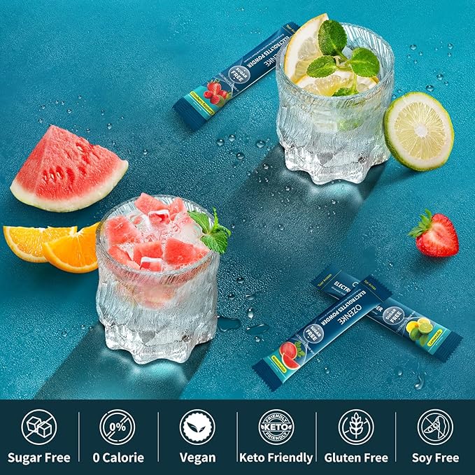 30 Sticks Electrolyte Powder Packets Sugar Free Hydration Packets Electrolytes Drink Mix for Rapid Hydration, Lemonade Flavor