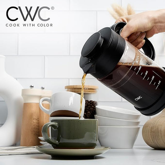 COOK WITH COLOR Cold Brew & Tea Maker - High Borosilicate Glass, PP Handle and Cover, 304 Stainless Steel Filter, TPR Base - Black