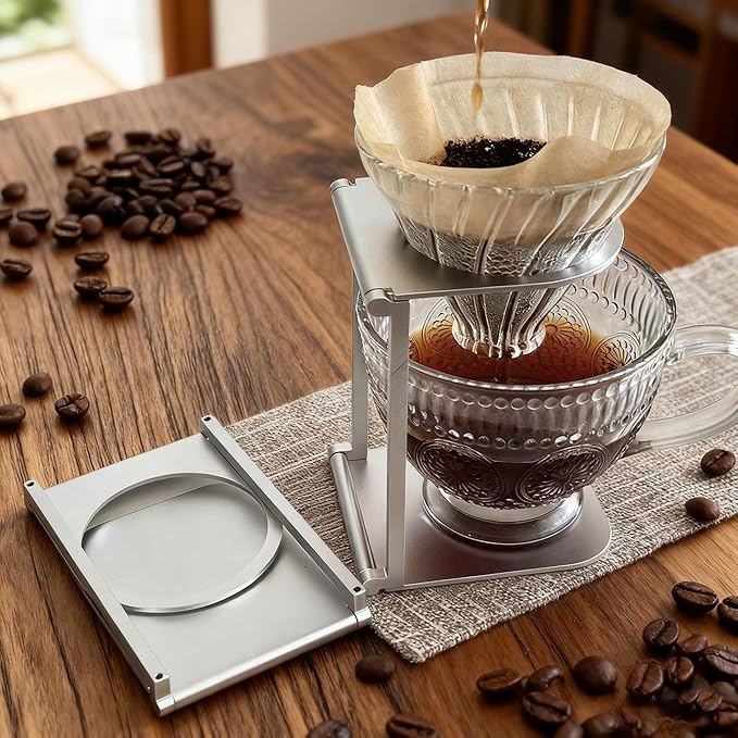 Foldable Aluminum Pour Over Coffee Stand ，Espresso Machine Holder, Portable Dripper Stand with Base for Home, Office, Camping Travel