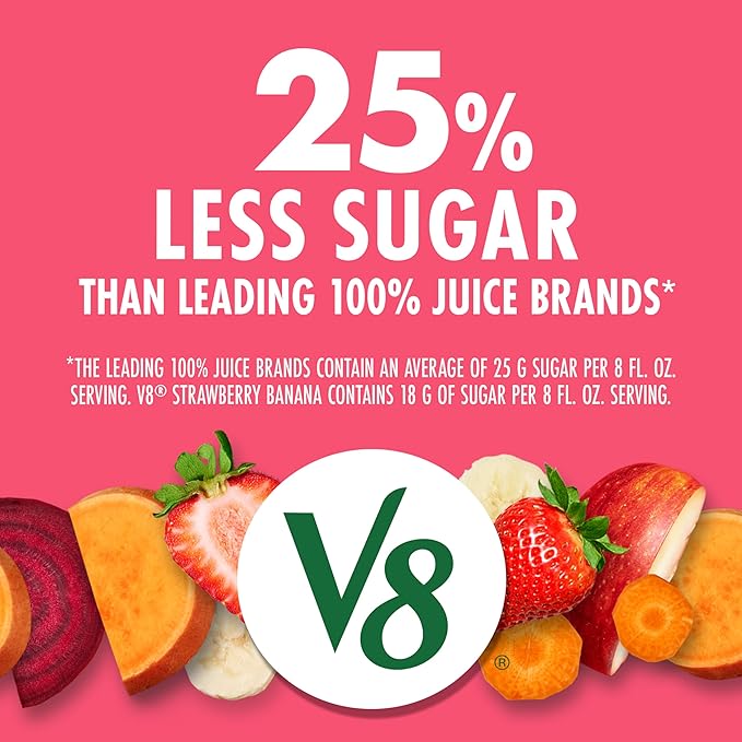 V8 Strawberry Banana 100% Fruit and Vegetable Juice, 8 fl oz Can (24 Pack)