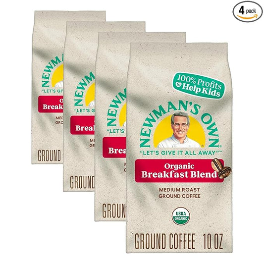 Newman's Own Organics Breakfast Blend,Ground Coffee,Fair Trade Certified,Medium Roast,Bagged 10oz,(Pack of 4)