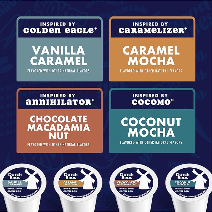 Dutch Bros® Flavored Coffee Variety Pack, 32 Count, Medium Roast, Single Serve Coffee Pods for Keurig K-Cup Brewers