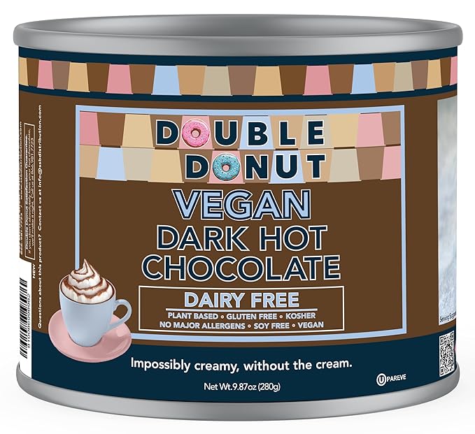 Double Donut Coffee Dark Vegan Hot Cocoa, Rich Chocolate Cocoa Mix, Gluten & Dairy Free, Velvety Smooth, 9.87 Oz
