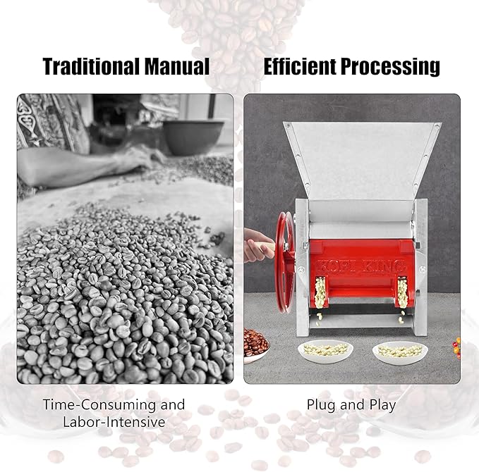 Coffee Bean Roaster Machine Fresh Coffee Bean Peeling Machine, Semi-Automatic & Manual Beans Shelling Machine with Handle, 304 Stainless, Double Discharge Ports for Shops, Farms, Homes Use