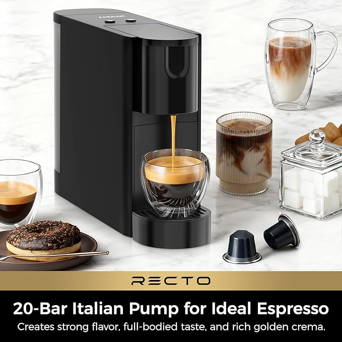 CHULUX RectoCafé Espresso Machine for Nespresso Original Capsule Pod, 20 Bar Professional Italian Pump Coffee Machine, Extra Mini Espresso Maker for Home & Office, Black