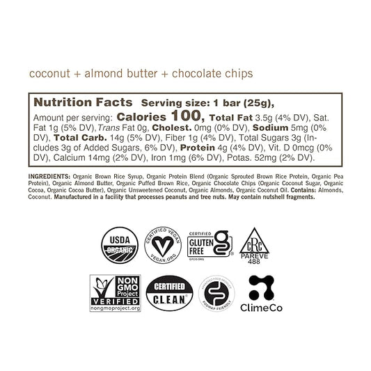 GoMacro MacroBar Mini Organic Vegan Snack Bars - Coconut + Almond Butter + Chocolate Chips (0.90 Ounce, 24 Count)