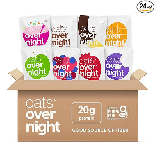 Oats Overnight Fruit Variety Pack - High Protein, High Fiber Breakfast Protein Shake - Gluten Free Oatmeal, Non GMO High Protein Oatmeal - Fruity Cereal, Chocolate Covered Banana & More (24 Pack)
