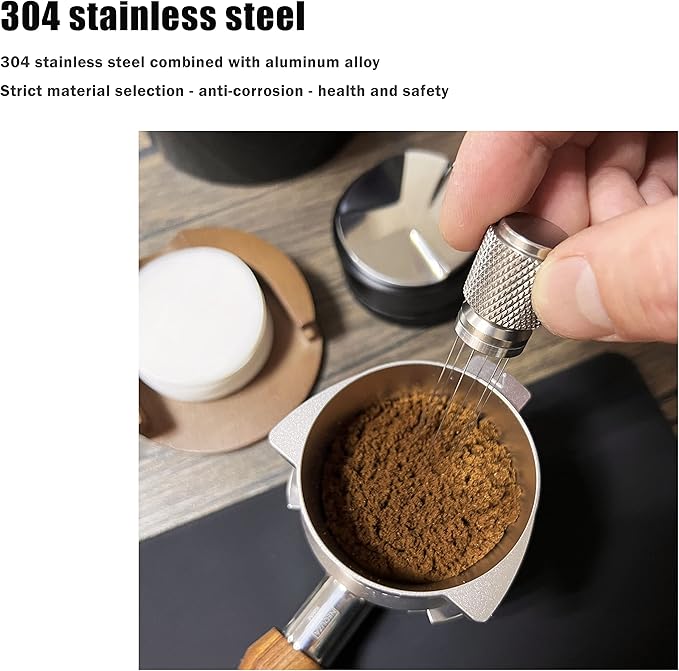 NEOUZA Coffee WDT Distribution Tool Accessories, Aluminum Handle, 0.4mm 6 Stainless Needles, Espresso Powder Stirrer
