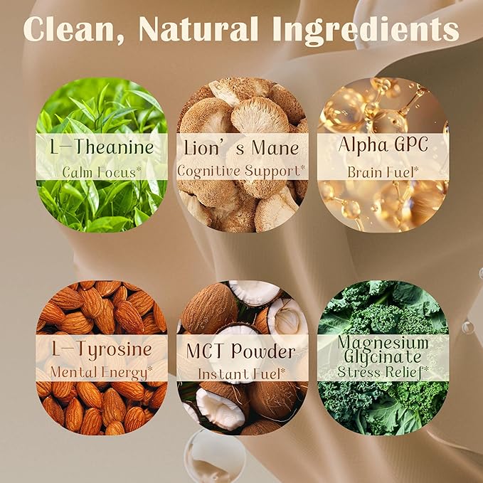 Nootropic Coffee Creamer, Mushroom Creamer Powder, Hot Chocolate Flavored | Lion's Mane, Alpha Gpc & L-Tyrosine, Magnesium Glycinate And MCT| Supports Brain & Calm Balance, 6.35 Oz