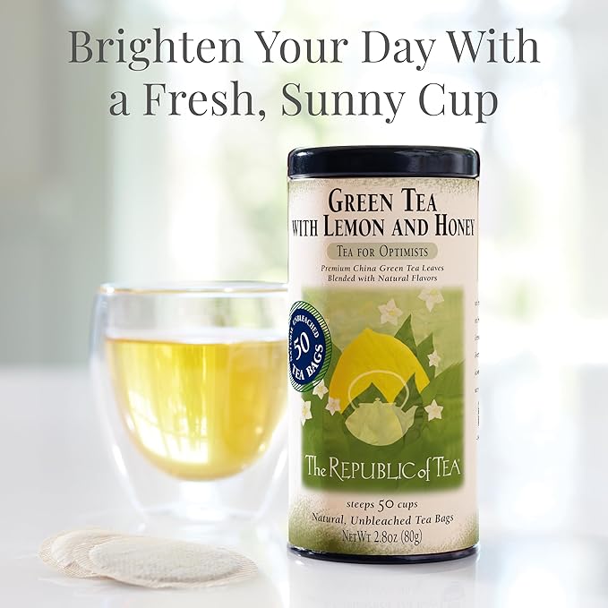 The Republic of Tea – Green Tea with Lemon and Honey Tea Bags, Low Caffeine, 50 Servings