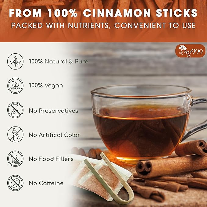 TOG999, Premium 25 Tea Bags - Special Cinnamon Tea, 100% Natural & Pure, Herbal Tea. Cinnamon Stick Herbal Spice