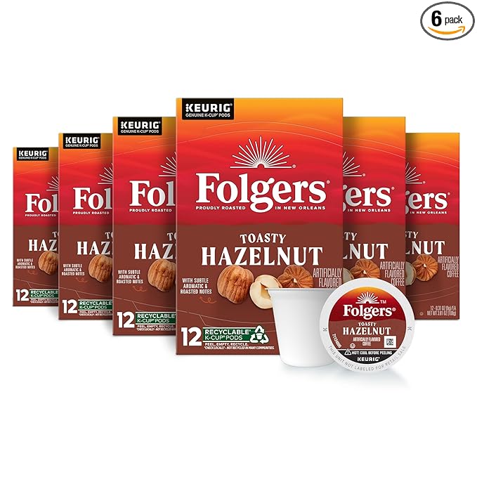 Folgers Toasty Hazelnut Flavored Coffee, 72 Keurig K-Cup Pods